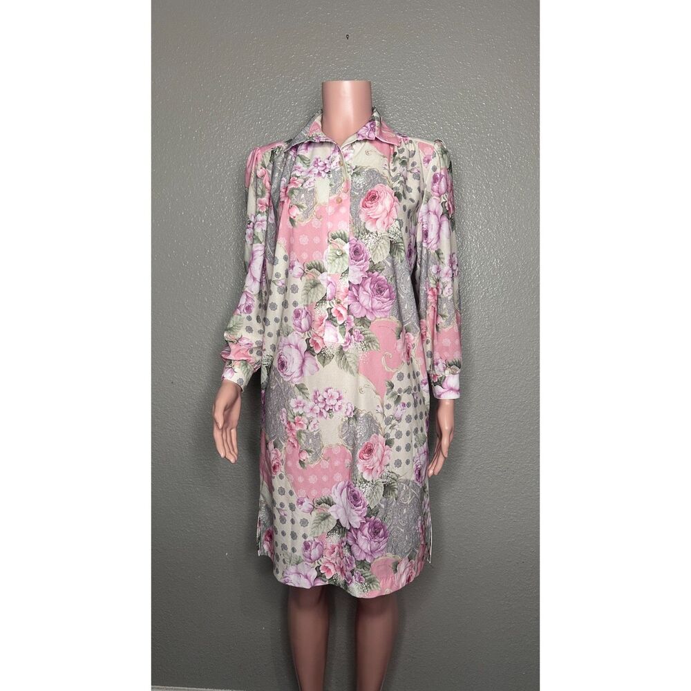 VINTAGE CALIFORNIA LOOKS FLORAL PATCHWORK SHIRT DRESS 8P 80S 90S COTTAGECORE